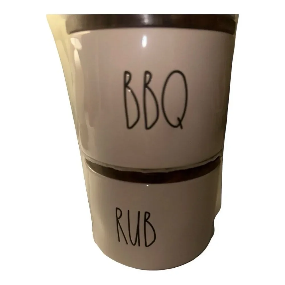 Rae‎ Dunn Spice BBQ Rub Stackable Canisters Wood Lid Farmhouse Decor